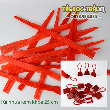 Túi lưới nhựa dài 25cm kèm móc khóa màu đỏ (1kg)