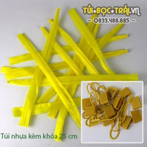 Túi lưới nhựa màu vàng dài 25cm kèm khóa rút (1kg)
